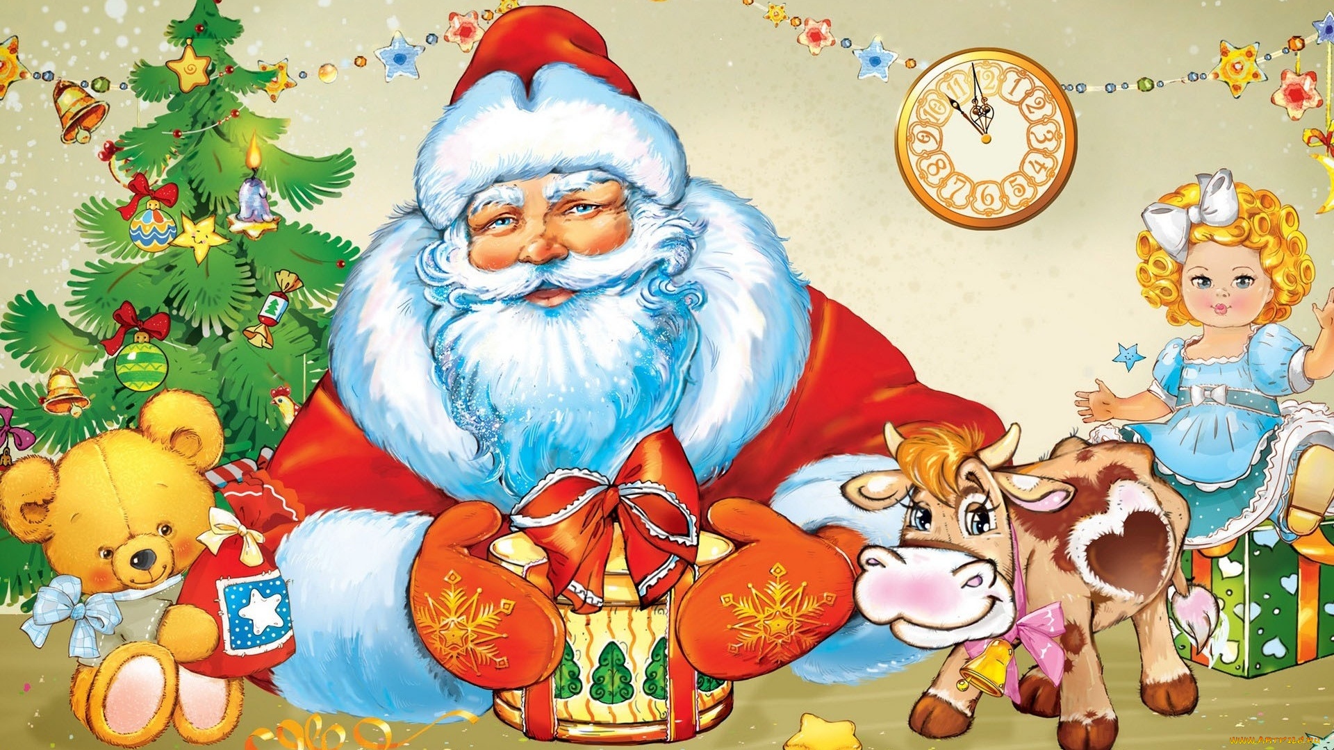 prazdnichnye risovannye ded moroz girlya 1289376